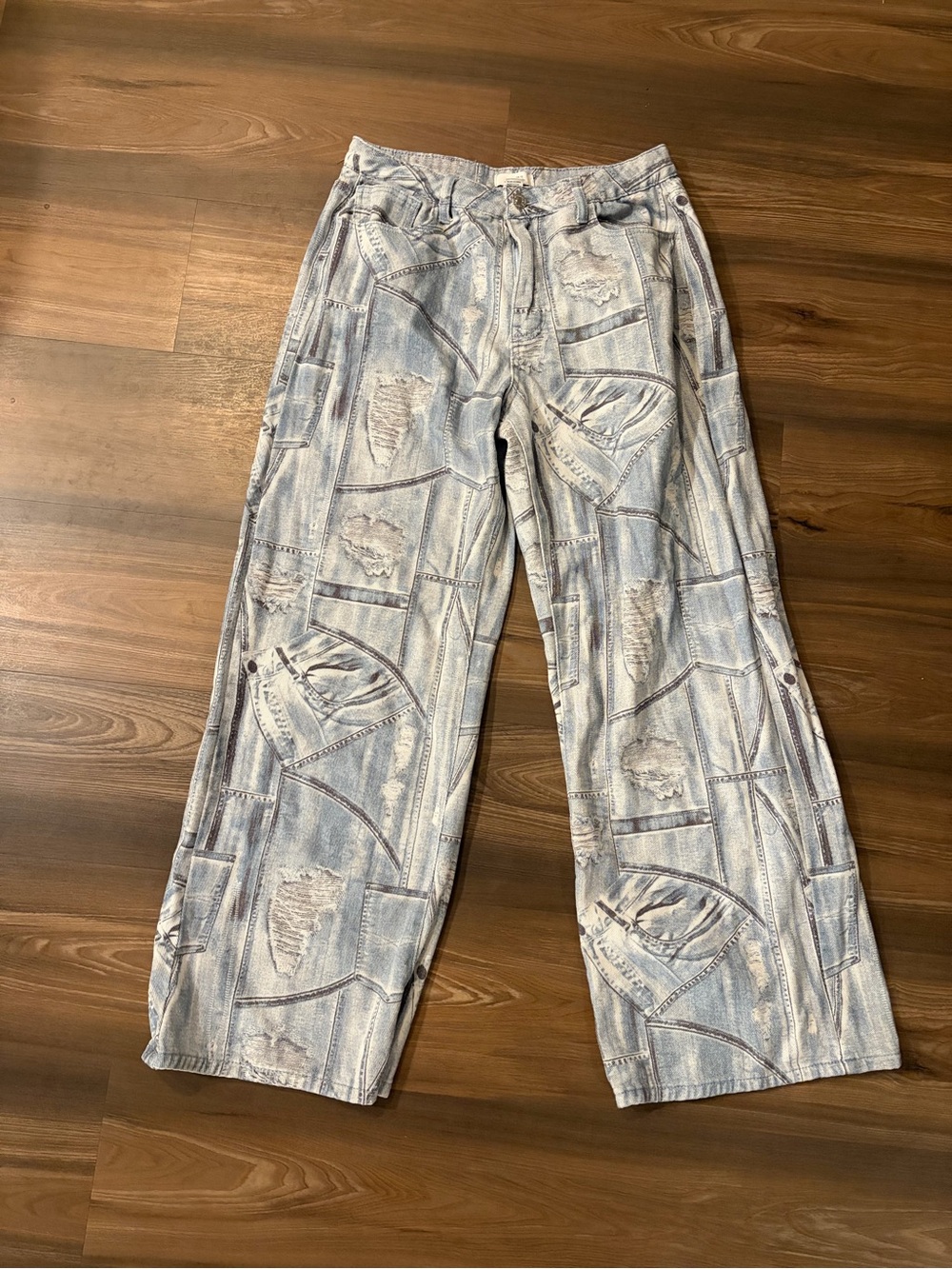Forever 21 Light Blue & White Washed Denim Pants